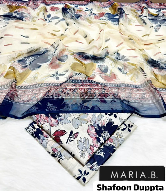 Maria B Shafoon Dupatta White Lawn 3Pcs Set