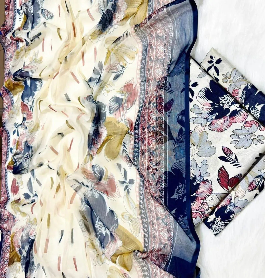 Maria B Shafoon Dupatta White Lawn 3Pcs Set