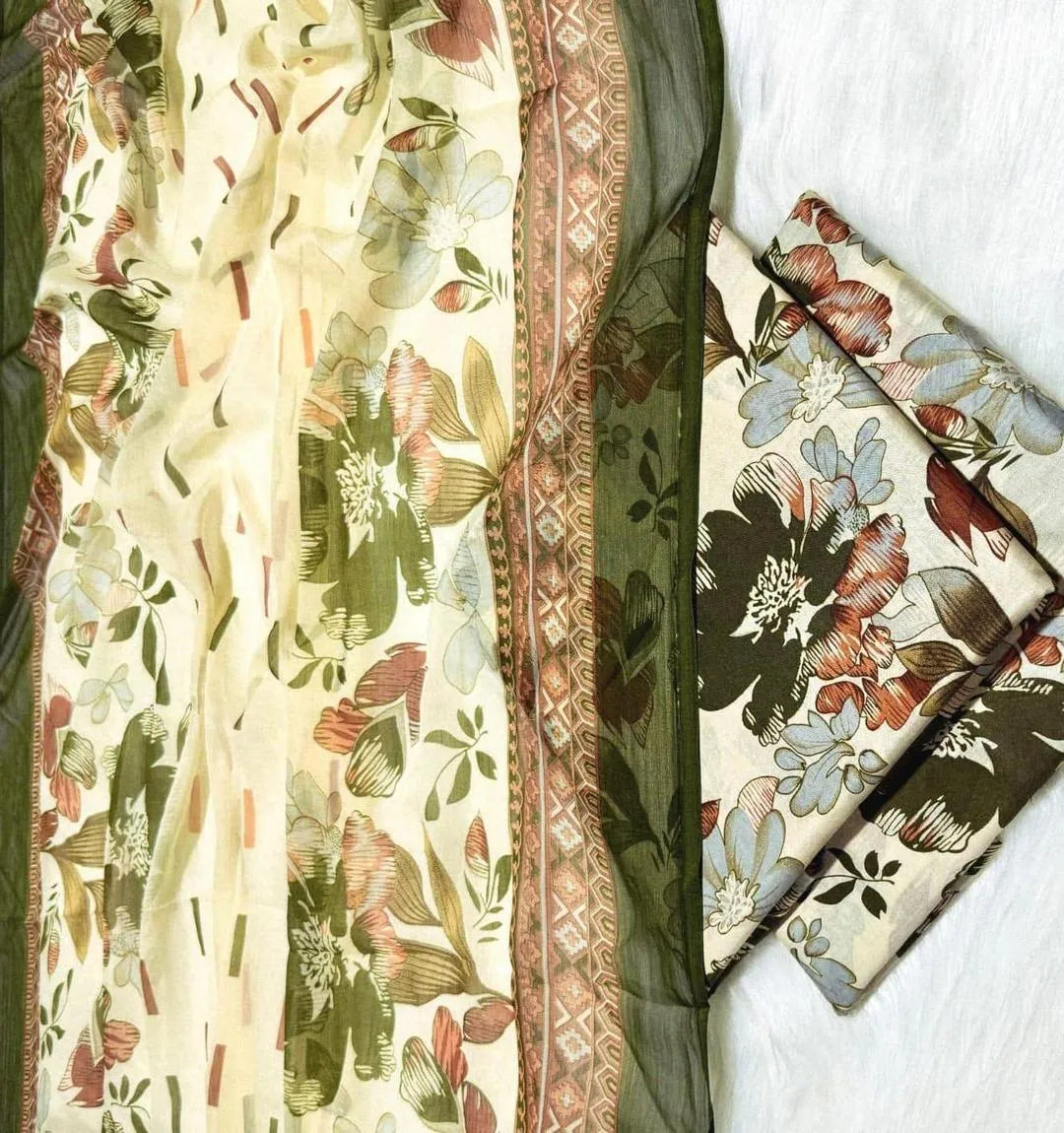 Maria B Printed Lawn 3Pcs Set White
