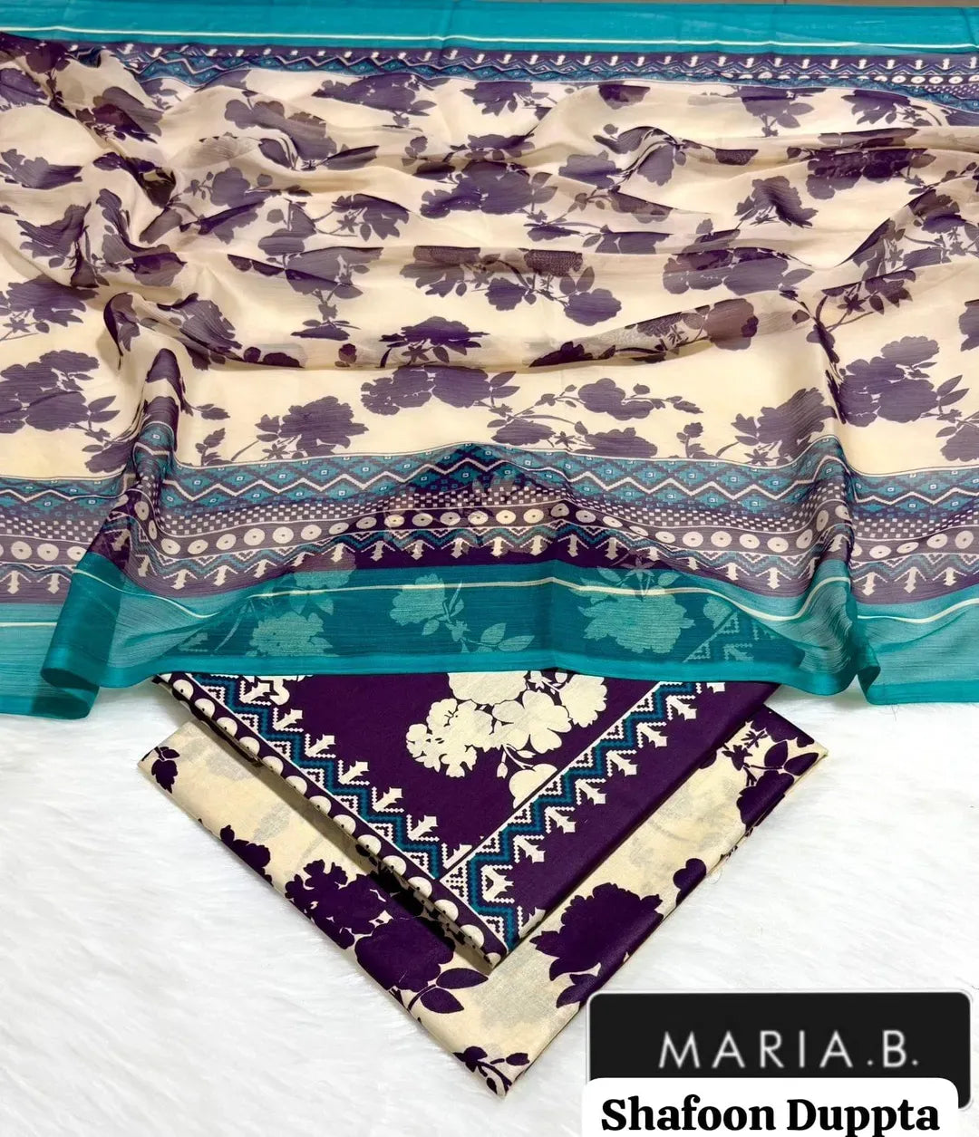 Maria B Printed Lawn 3Pcs Set Off White
