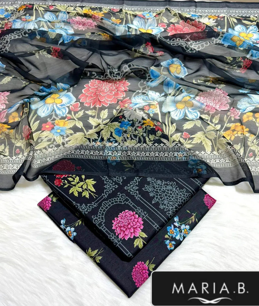 Black Printed Lawn 3Pcs Set for Women