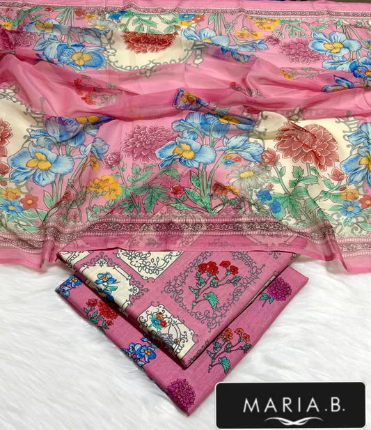 Pink Printed Lawn 3Pcs Set for Women