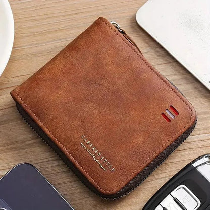 Men's Slim Leather Wallet Zipper Black Brown Blue Grey