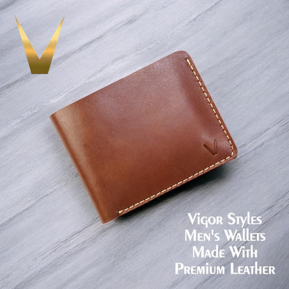 Men's Brown Leather Bi-Fold Wallet with RFID Protection