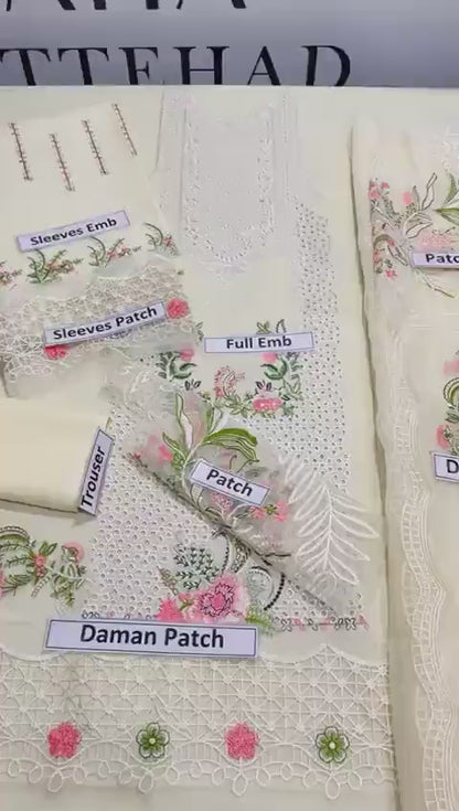 3 Pcs Women's Unstitched Embroidered Suit