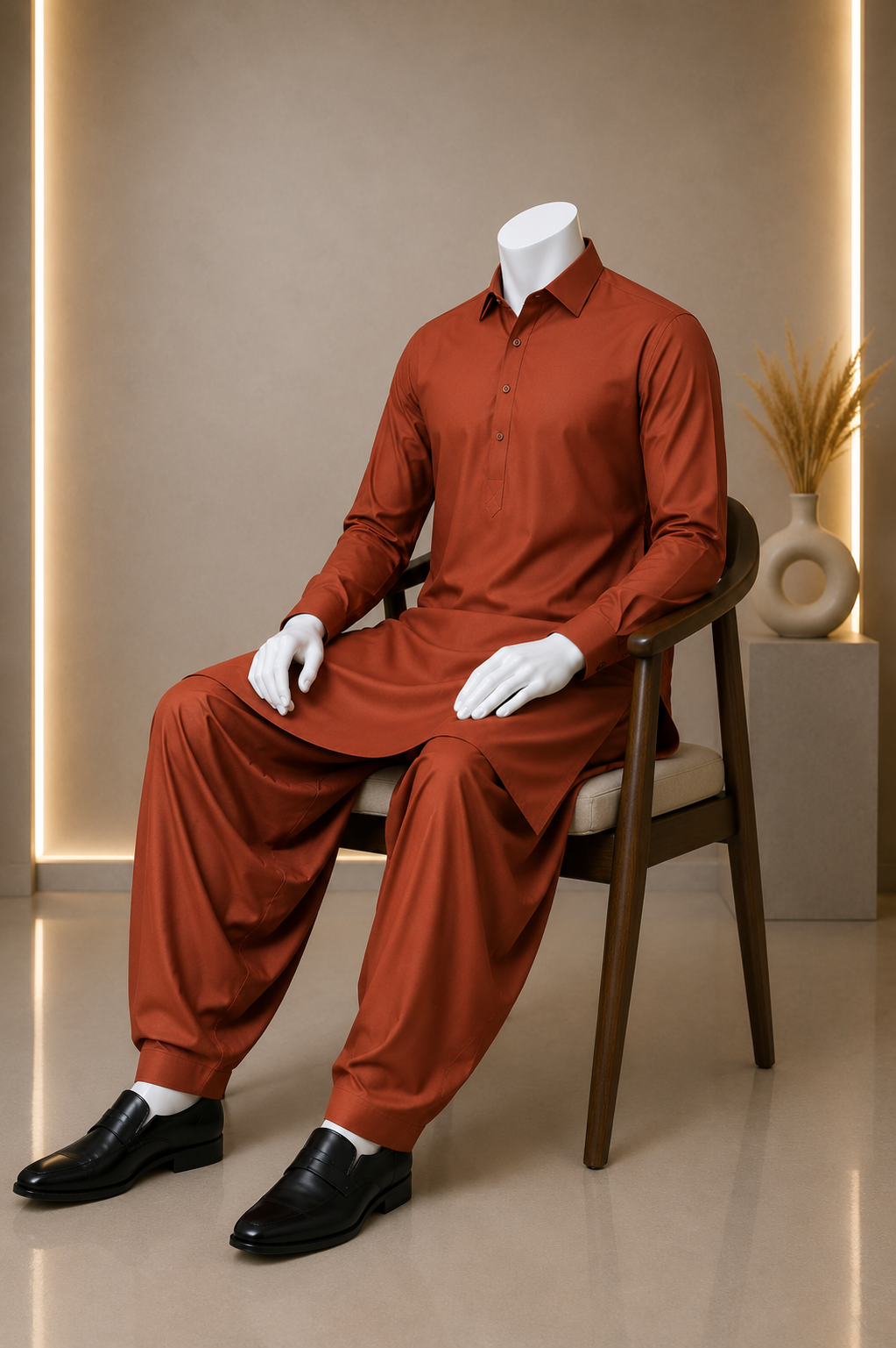 Boski Suit Brick Red Unstitched for Men