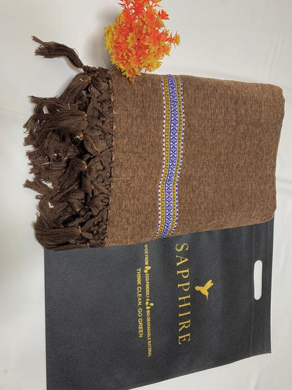 1 Pc Men's Velvet Embroidered Border Shawl