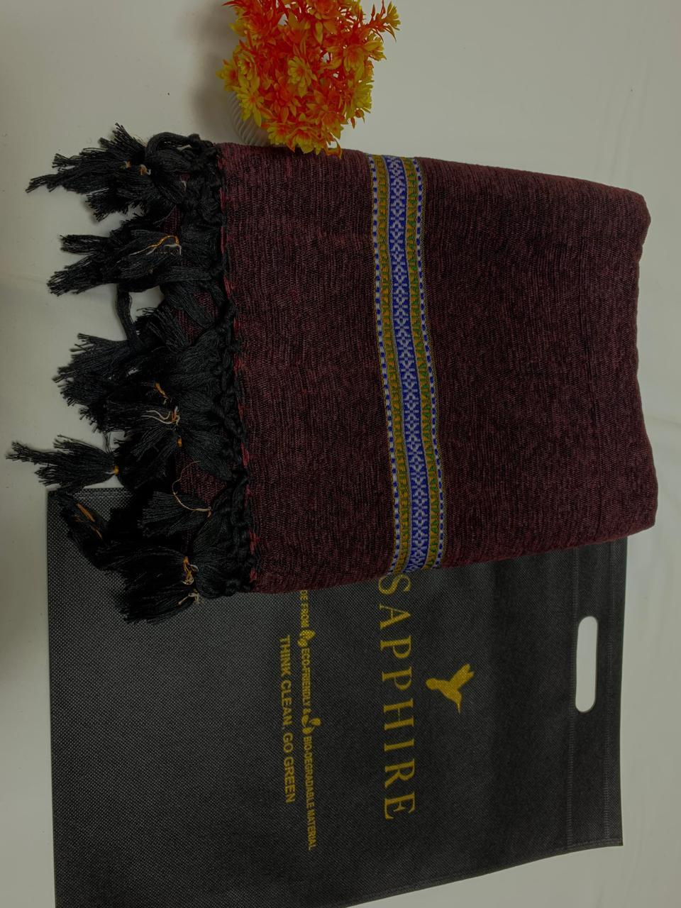 1 Pc Men's Velvet Embroidered Border Shawl