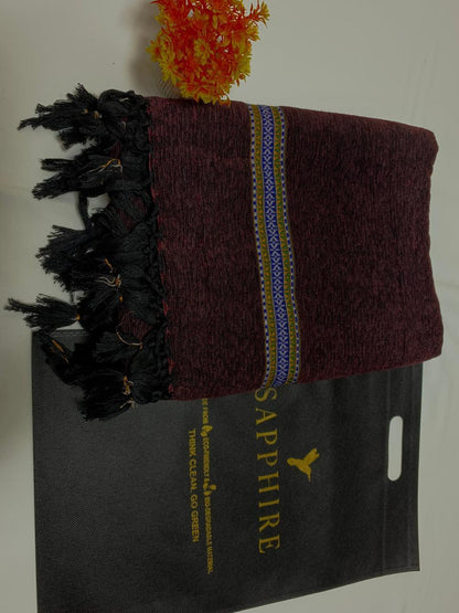 1 Pc Men's Velvet Embroidered Border Shawl