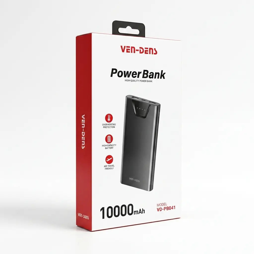 VEN-DENS 10000mAh Portable Power Bank (VD-PB041) with Charging Cable