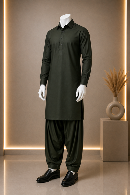 Boski Unstitched Suit Dark Green 8 Button