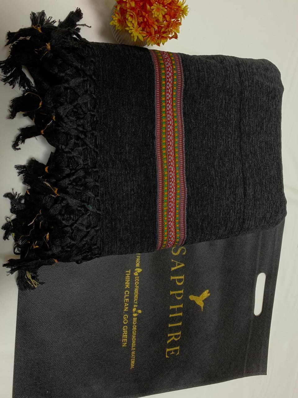 1 Pc Men's Velvet Embroidered Border Shawl