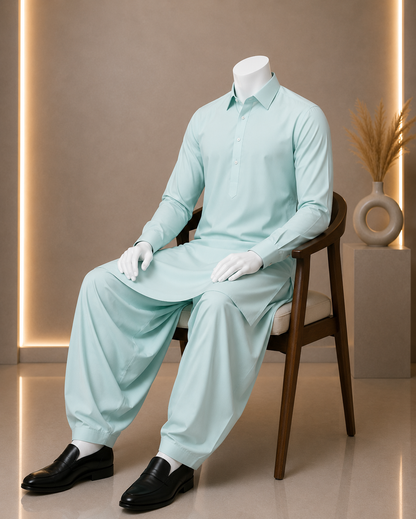 Boski Plain Green Suit for Men with 8 Buttons