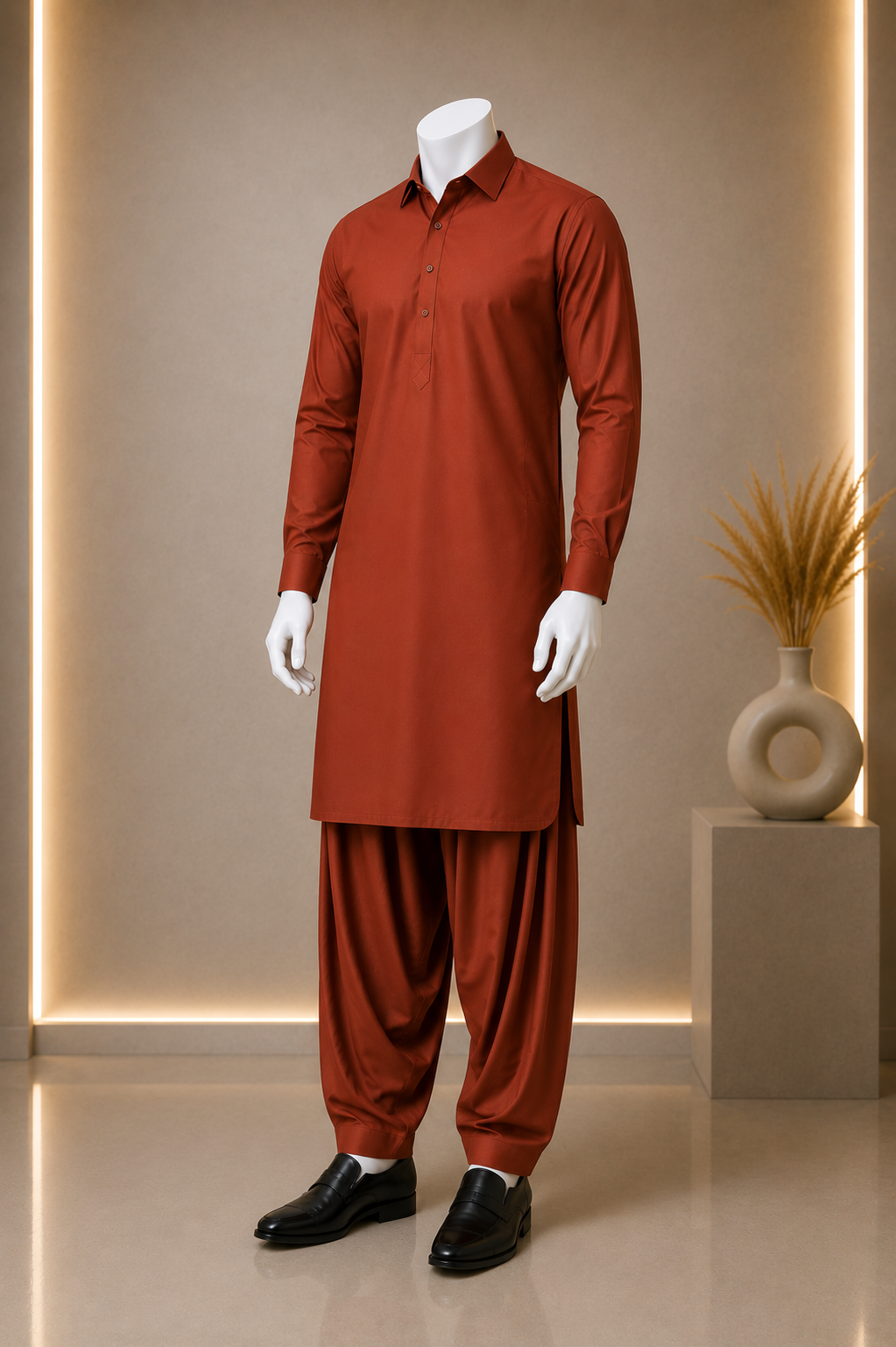 Boski Suit Brick Red Unstitched for Men
