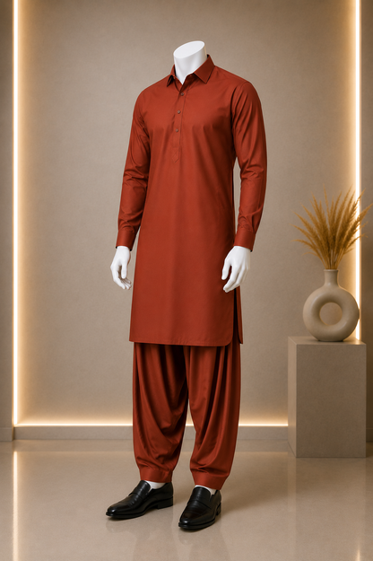 Boski Suit Brick Red Unstitched for Men