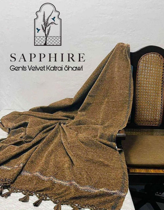 1 Pc Men's Velvet Embroidered Border Shawl