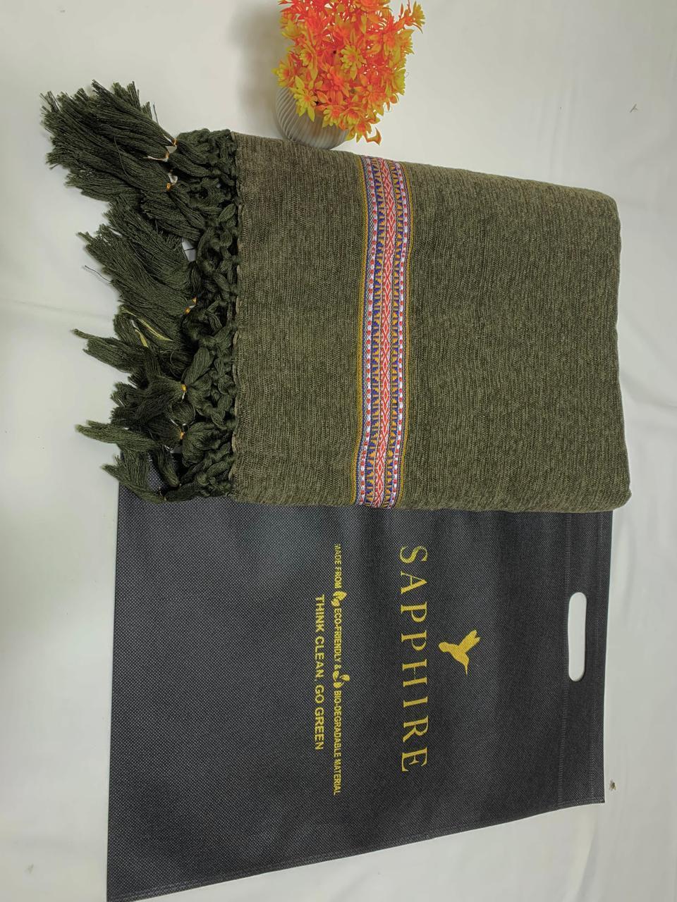 1 Pc Men's Velvet Embroidered Border Shawl