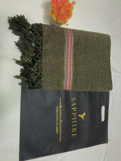 1 Pc Men's Velvet Embroidered Border Shawl