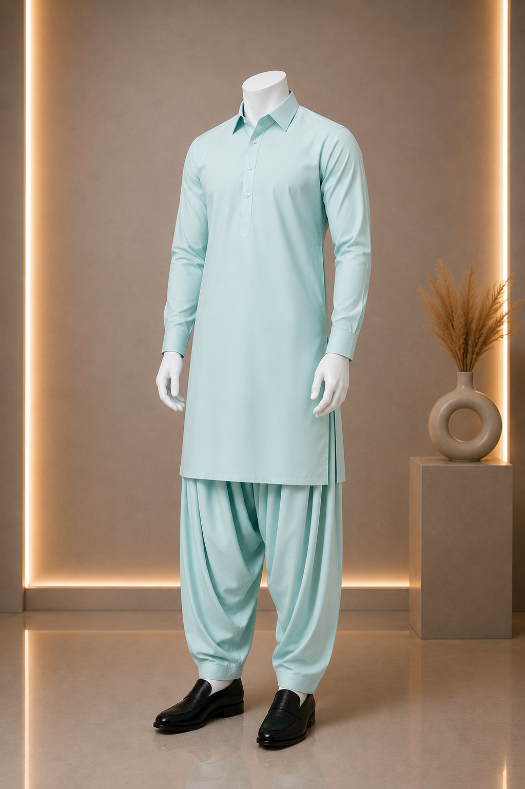 Boski Plain Green Suit for Men with 8 Buttons