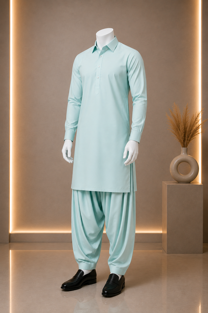 Boski Plain Green Suit for Men with 8 Buttons