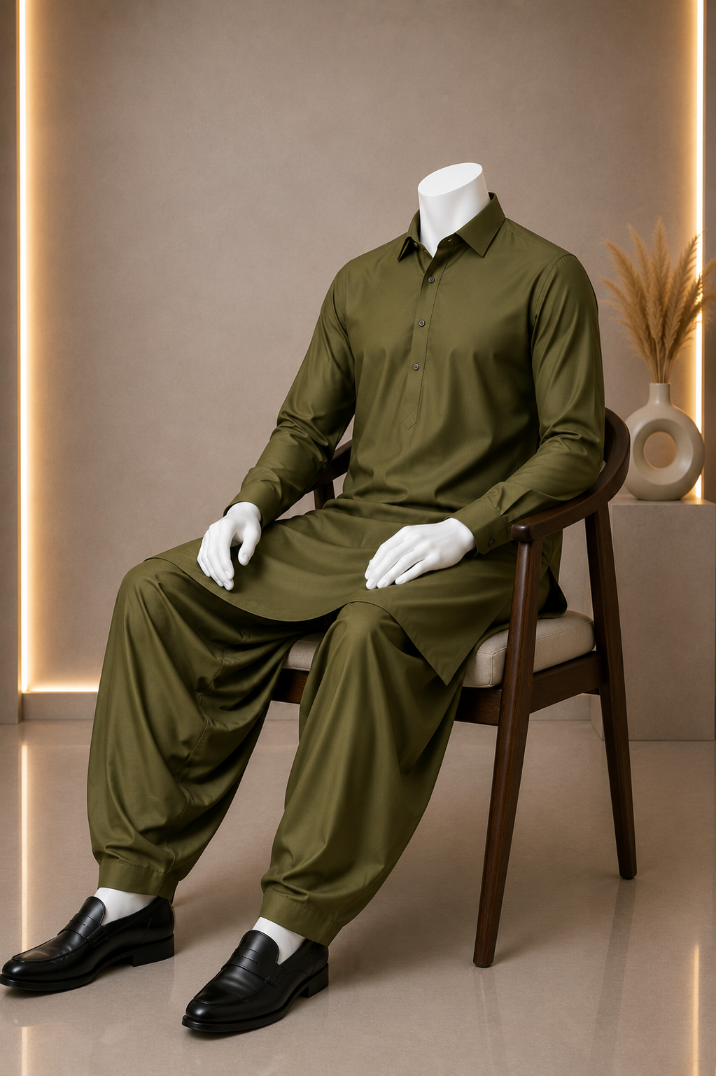 Olive Green Boski Unstitched Suit for Men