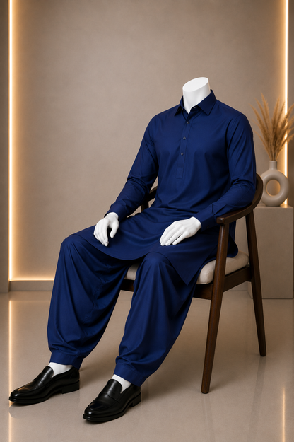 Navy Blue Boski Men Suit with Brand Tag & Bag