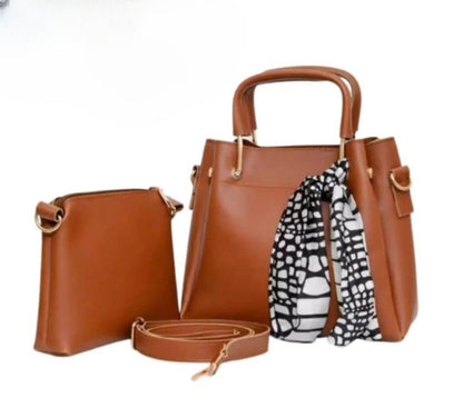 Women's PU Leather Plain Hand Bag Set