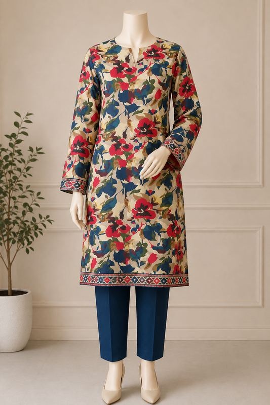 2 Pcs Women's Unstitched Digital Print Suit