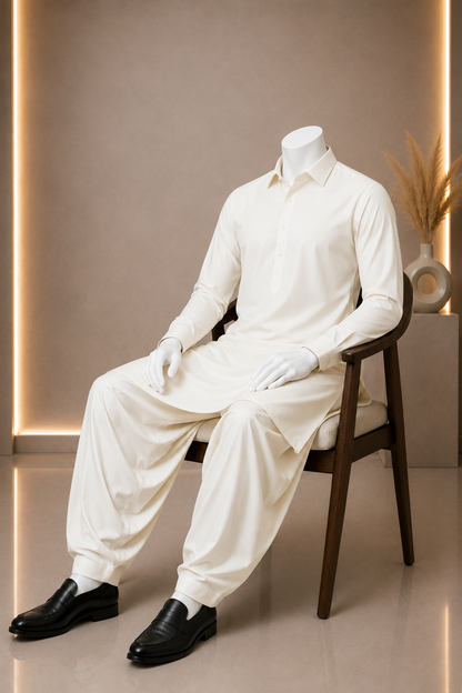 Unstitched Boski Men Suit Off White Wash & Wear