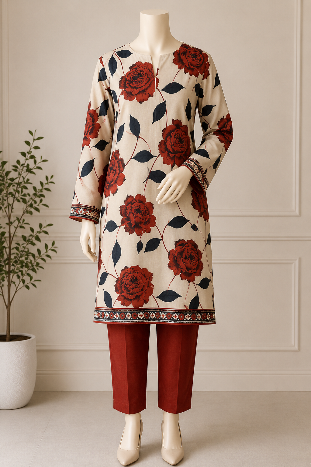 2 Pcs Women's Unstitched Digital Print Suit