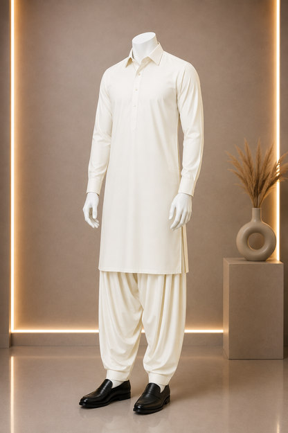 Unstitched Boski Men Suit Off White Wash & Wear