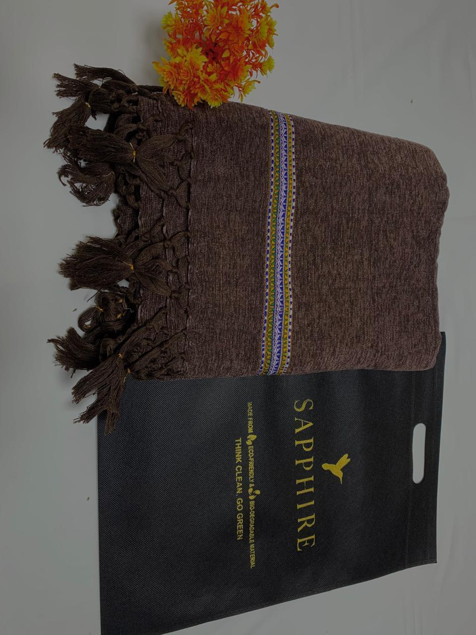 1 Pc Men's Velvet Embroidered Border Shawl