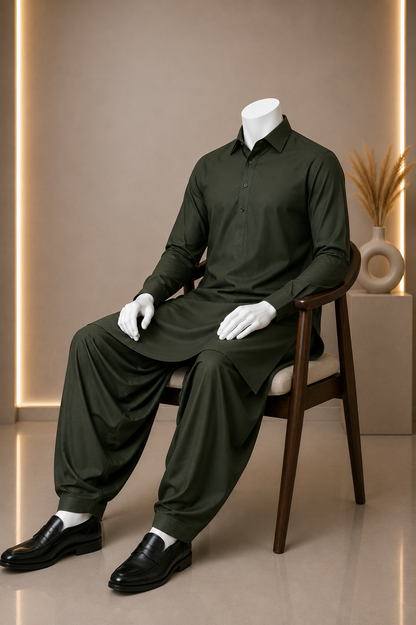 Boski Unstitched Suit Dark Green 8 Button