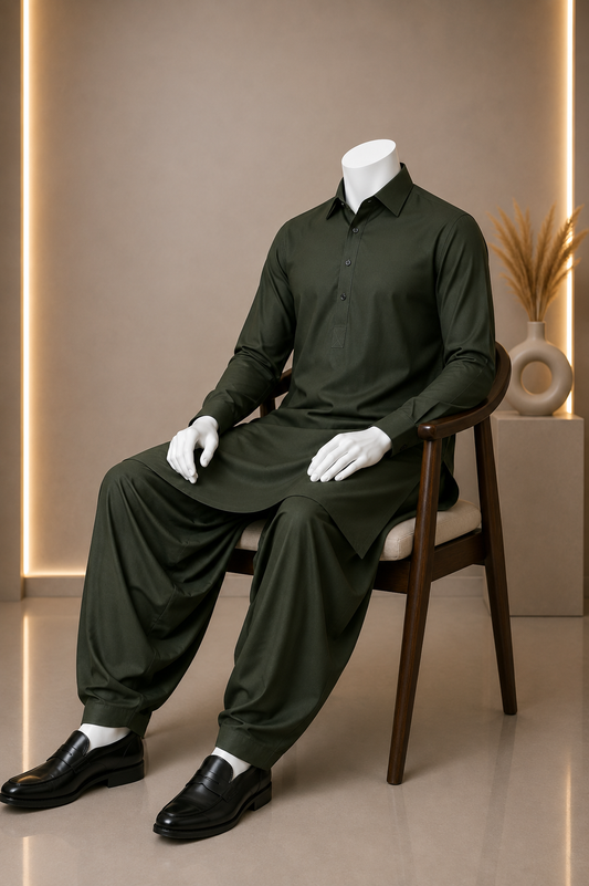 Boski Unstitched Suit Dark Green 8 Button