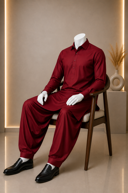 Unstitched Boski Suit Red Grapes