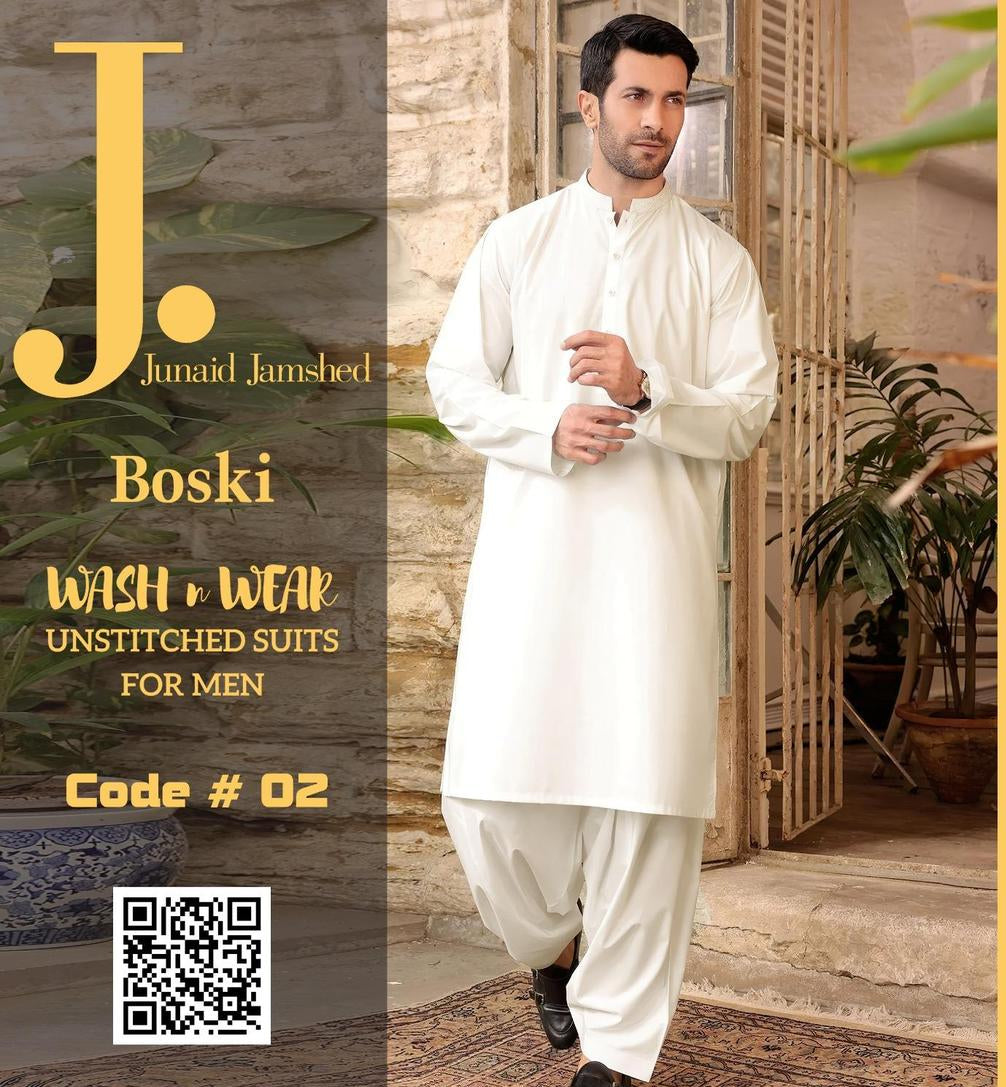 Unstitched Boski Men Suit Off White Wash & Wear