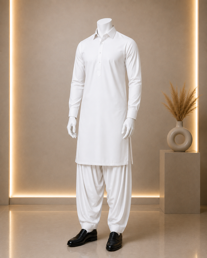 Men's Unstitched Wash & Wear Suit Pearl White